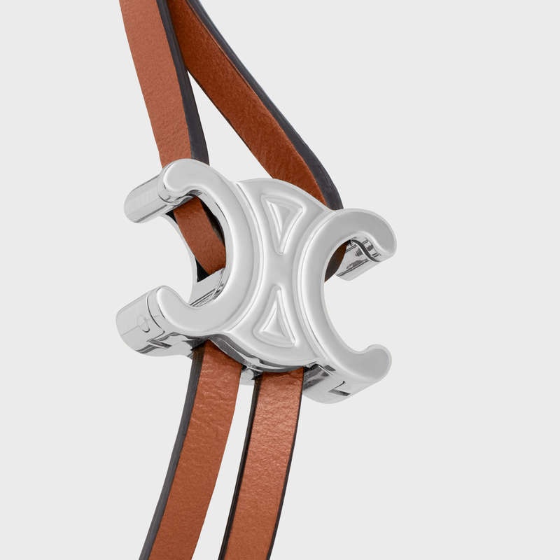 Bracelets Celine Triomphe Clasp In Calfskin And Brass With Rhodium Finish Marron Argent | CL-591653