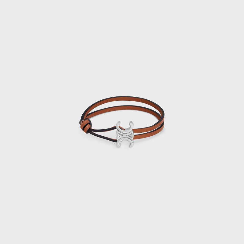 Bracelets Celine Triomphe Clasp In Calfskin And Brass With Rhodium Finish Marron Argent | CL-591653