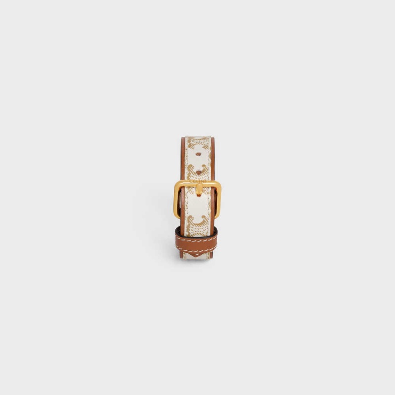 Bracelets Celine Triomphe Tela Cuir In Brass With Gold Finish Doré Blanche | CL-592220