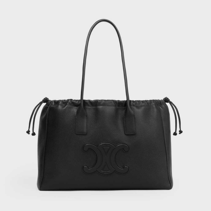 Cabas Celine Drawstring Cuir Triomphe In Grained Calfskin Noir | CL-593087