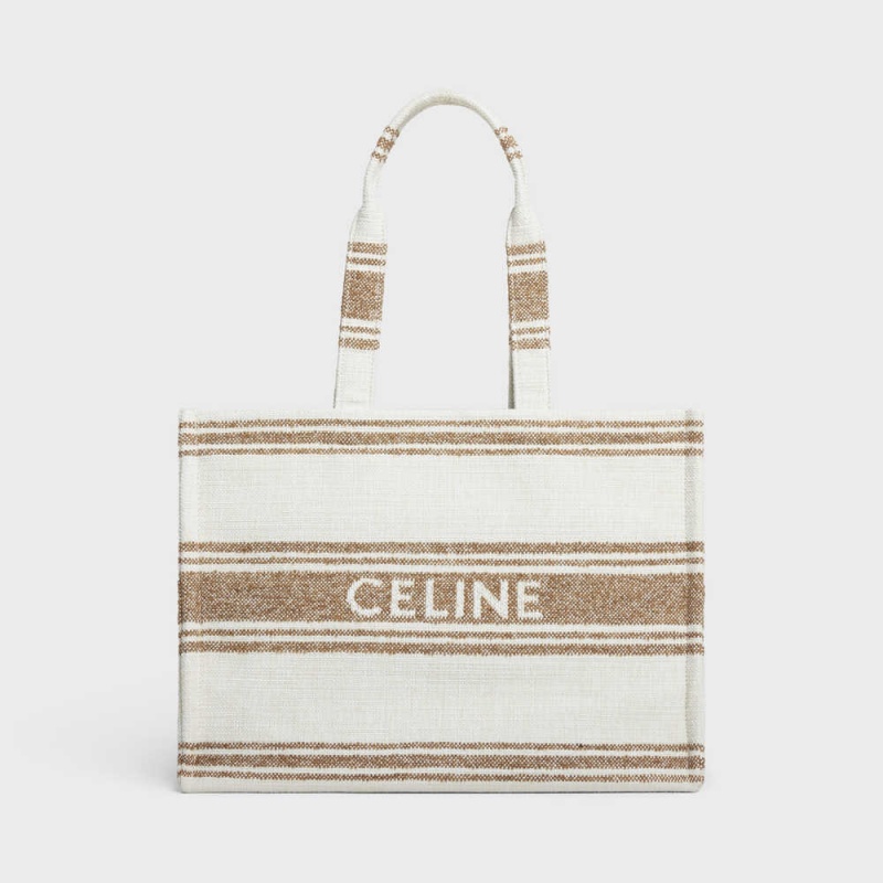 Cabas Celine Large Thais In Rayé Textile With Jacquard Marron Marron | CL-593074