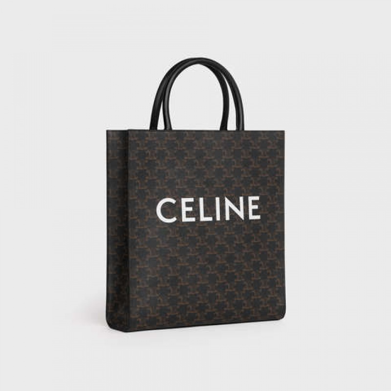 Cabas Celine Medium Vertical In Triomphe Tela With Celine Print Noir | CL-591836