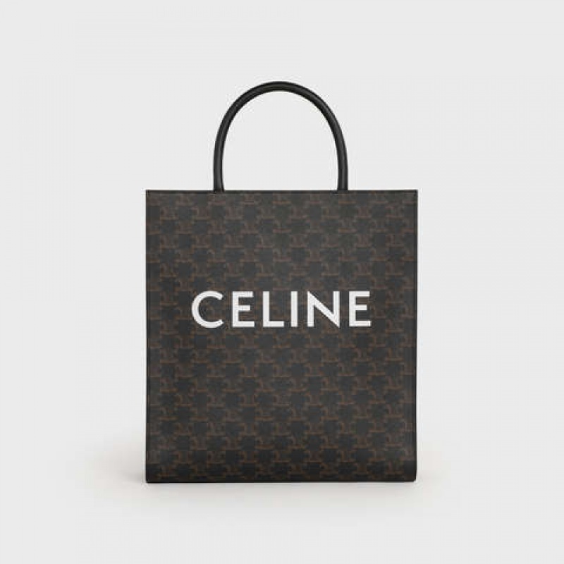 Cabas Celine Medium Vertical In Triomphe Tela With Celine Print Noir | CL-591836