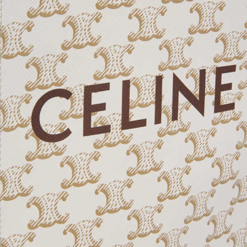 Cabas Celine Mini Vertical In Triomphe Tela And Calfskin With Print Blanche | CL-593086