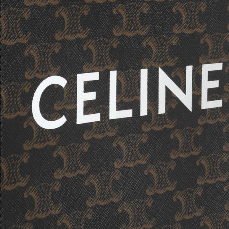 Cabas Celine Mini Vertical In Triomphe Tela And Calfskin With Print Marron | CL-593085