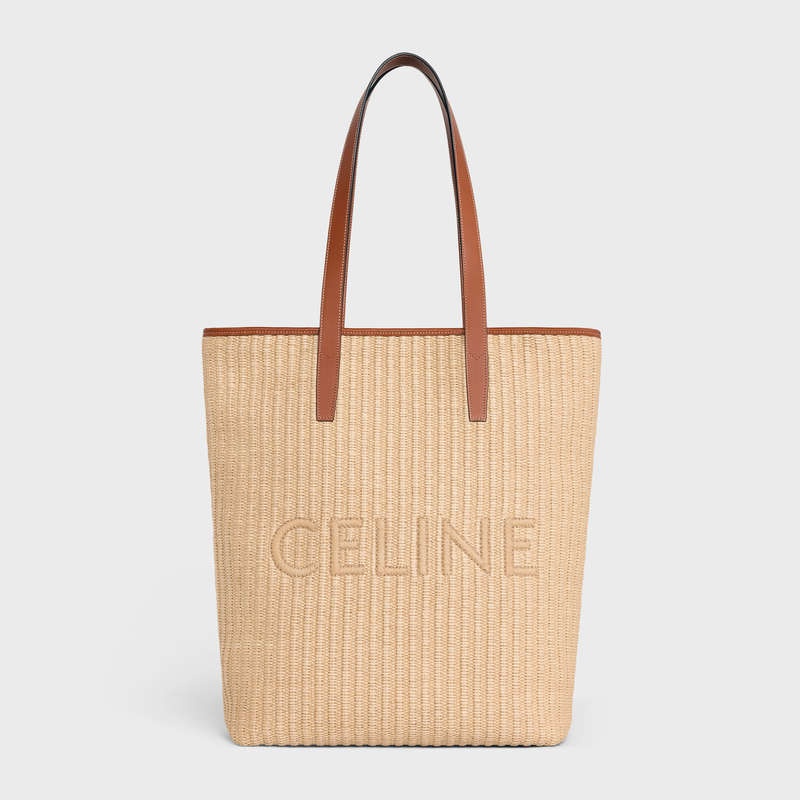 Cabas Celine Museum Bag In Raffia Effect Textile With Celine Embroidery Beige Marron | CL-591835