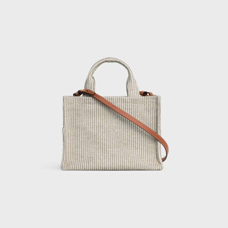 Cabas Celine Small Thais In Rayé Textile Beige | CL-593076