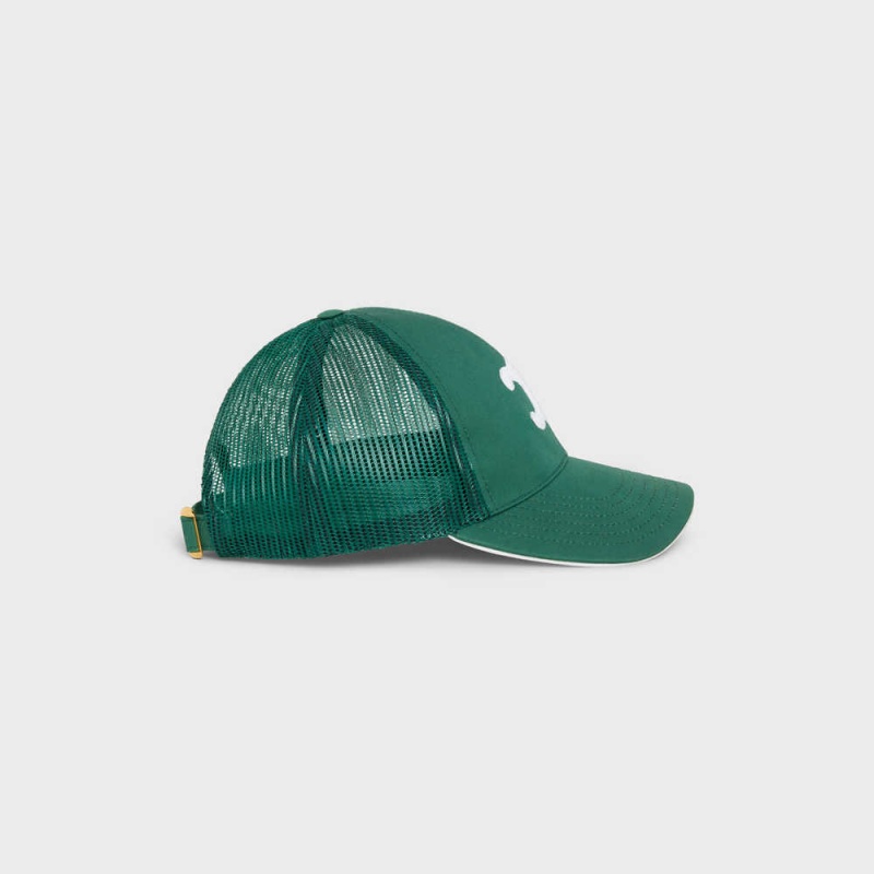 Casquette Celine Baseball In Coton Vert Foncé Blanche | CL-592354