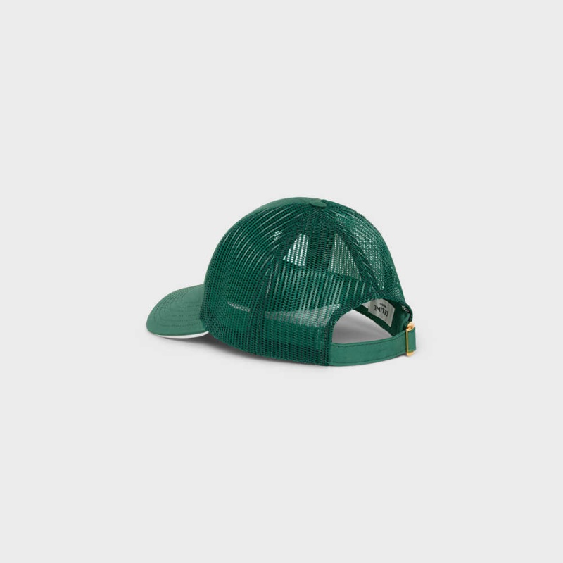 Casquette Celine Baseball In Coton Vert Foncé Blanche | CL-592354