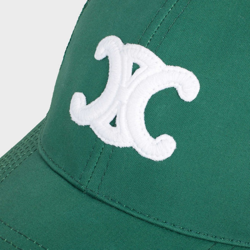 Casquette Celine Baseball In Coton Vert Foncé Blanche | CL-592354