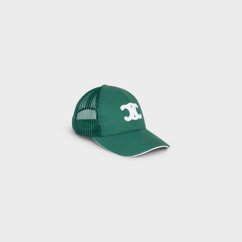 Casquette Celine Baseball In Coton Vert Foncé Blanche | CL-592354