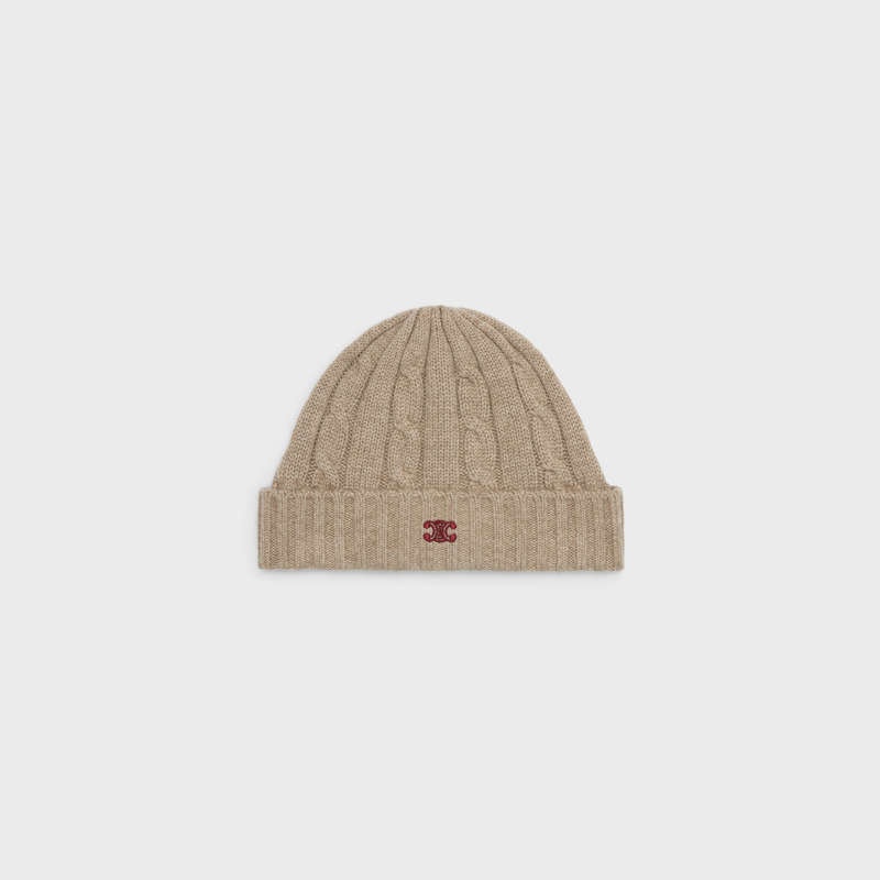 Casquette Celine Cable-knit Triomphe In Cashmere Grise Clair Marron | CL-591720