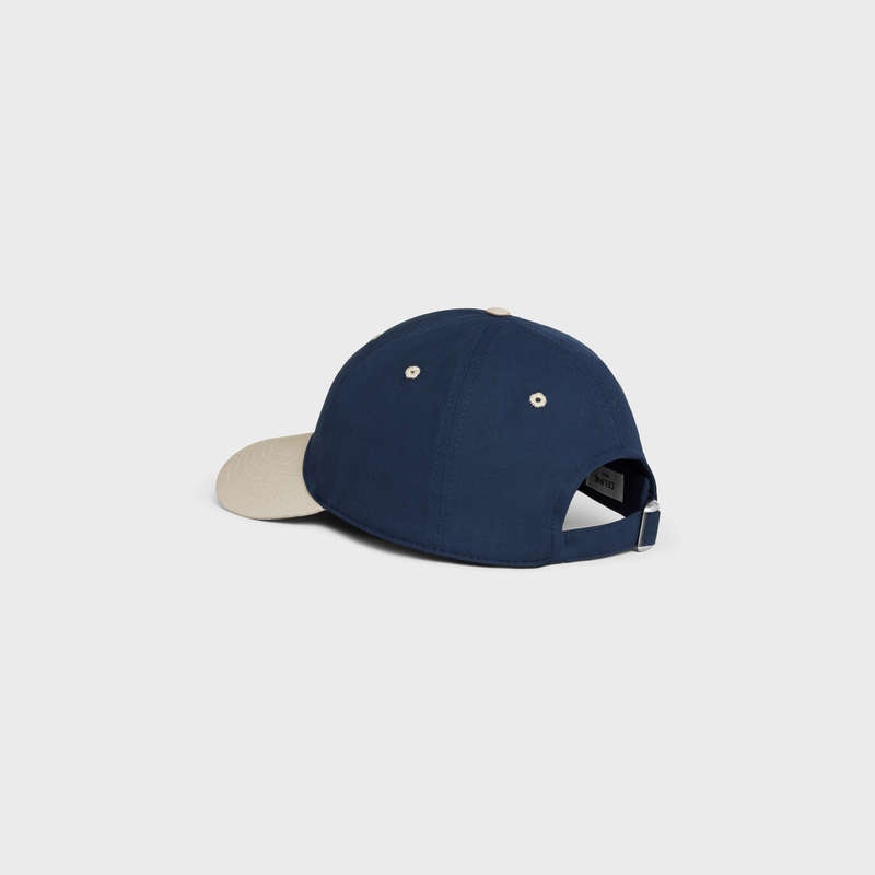 Casquette Celine Initial Baseball In Coton Bleu Marine Beige | CL-591700