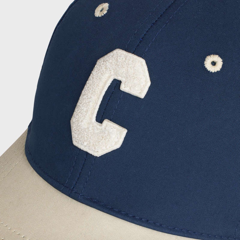 Casquette Celine Initial Baseball In Coton Bleu Marine Beige | CL-591700