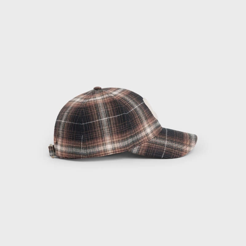 Casquette Celine Initial In Checked Coton Marron | CL-591699