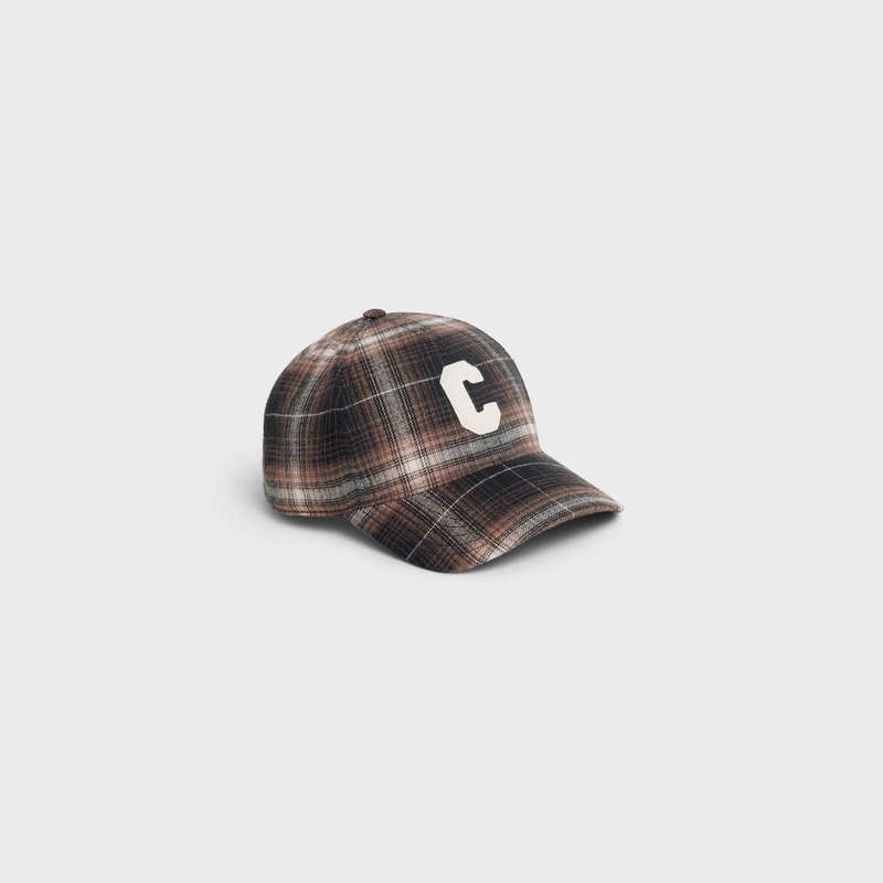 Casquette Celine Initial In Checked Coton Marron | CL-591699