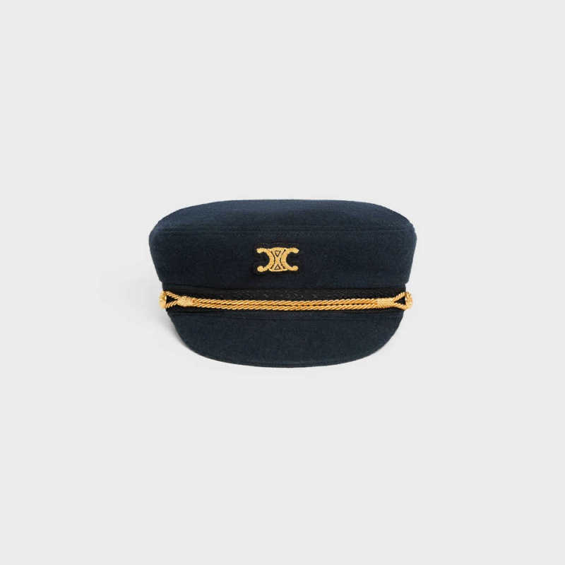 Casquette Celine Triomphe Sailor In Laine Cloth Bleu Marine | CL-592347