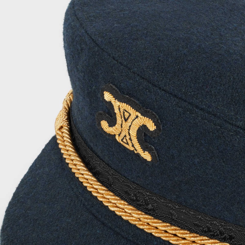 Casquette Celine Triomphe Sailor In Laine Cloth Bleu Marine | CL-592347