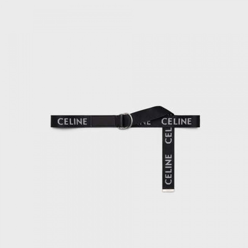 Ceintures Celine Medium Double In Jacquard Textile And Calfskin Noir | CL-591777