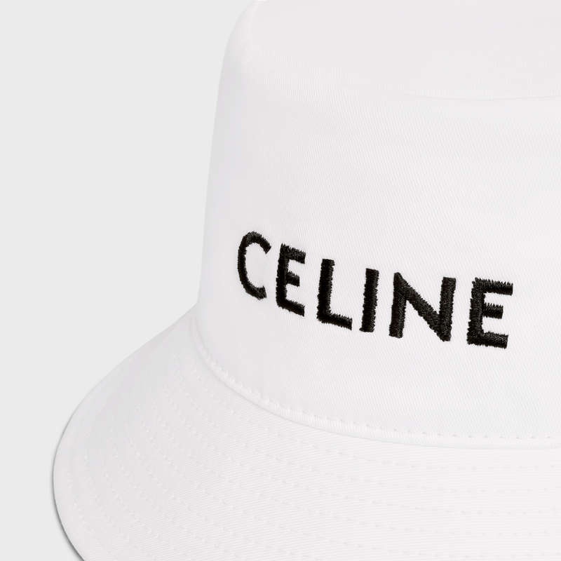 Chapeau Celine Embroidered Bucket In Coton Gabardine Blanche | CL-591712