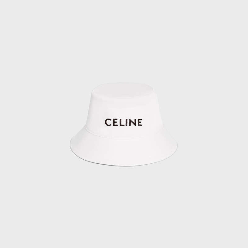 Chapeau Celine Embroidered Bucket In Coton Gabardine Blanche | CL-591712