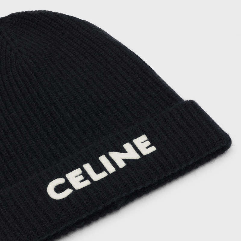 Chapeau Celine Embroidered Knit Laine Beanie Noir | CL-591714