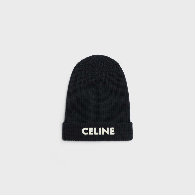 Chapeau Celine Embroidered Knit Laine Beanie Noir | CL-591714