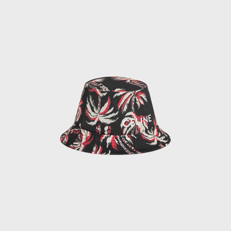 Chapeau Celine Palm Tree Bucket In Nylon Rouge Foncé | CL-591708