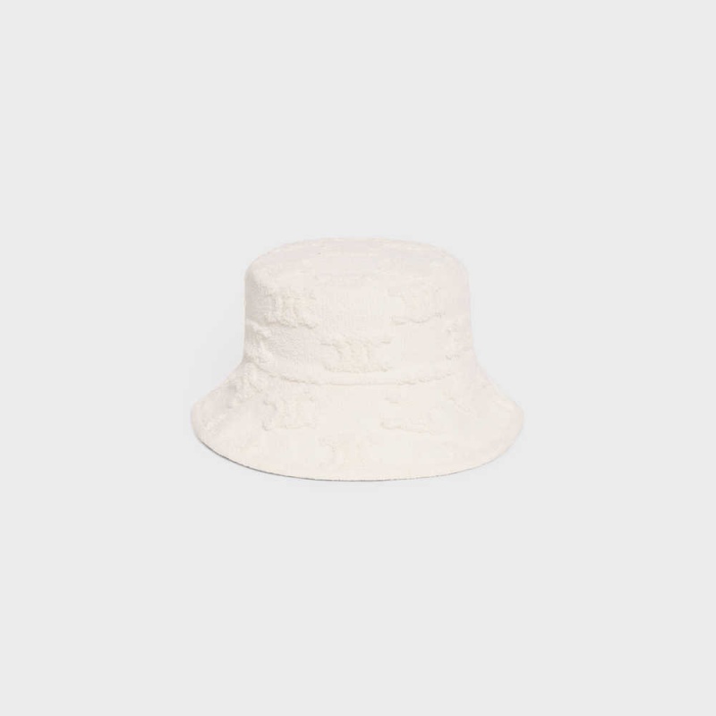 Chapeau Celine Triomphe Bucket In Coton Bouclé Blanche | CL-592348