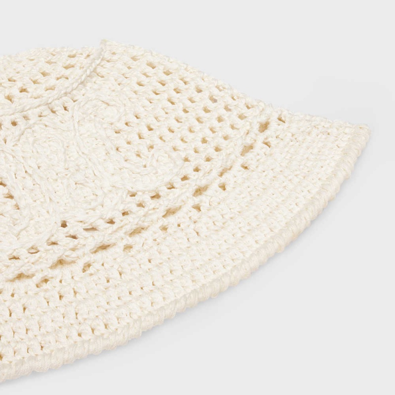 Chapeau Celine Triomphe Cloche Beanie In Crocheted Coton Blanche | CL-592349