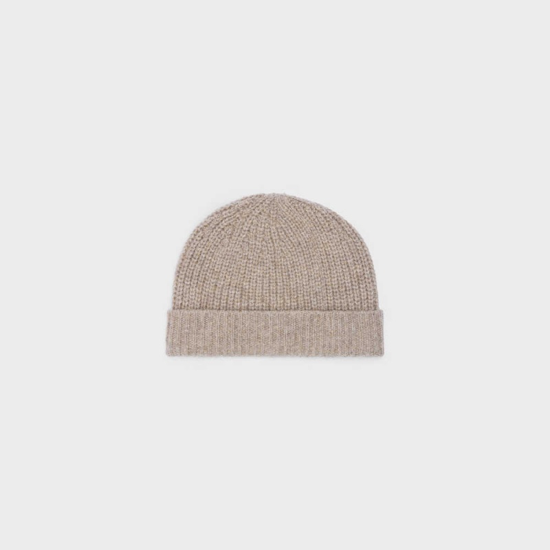 Chapeau Celine Triomphe Embroidered Beanie In Seamless Cashmere Marron | CL-592369