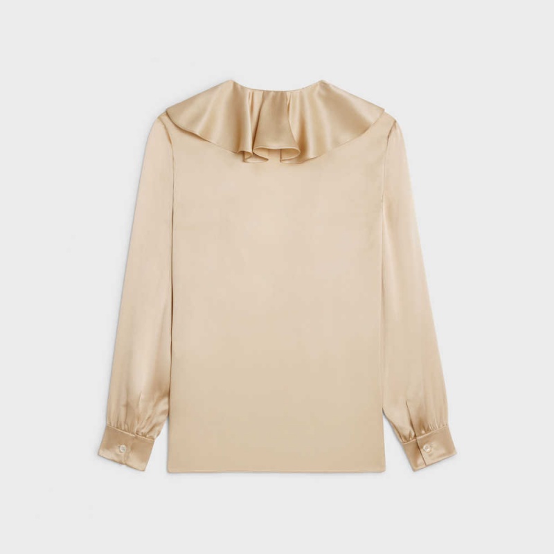 Chemises Celine Blouse With Jabot In Satin Crepe Abricot | CL-592815