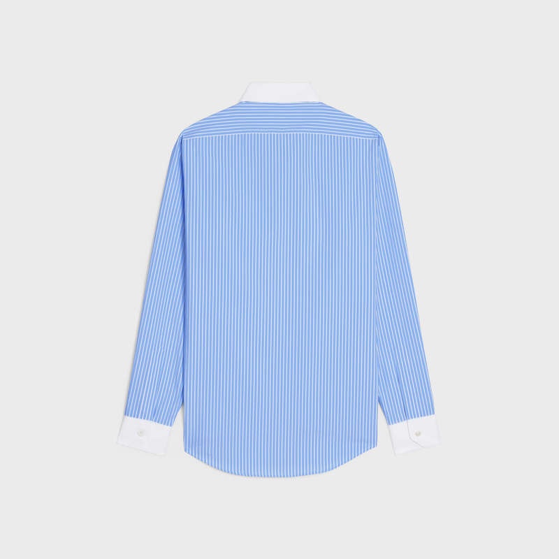 Chemises Celine Loose With Inverted Collar In Rayé Coton Bleu | CL-592173