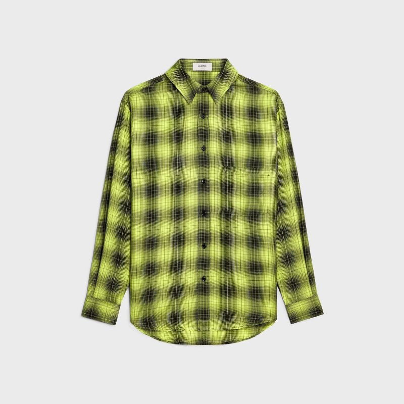 Chemises Celine Oversized In Checked Laine Jaune | CL-592157