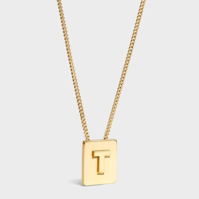 Colliers Celine Alphabet T In Brass With Gold Finish Doré | CL-592283