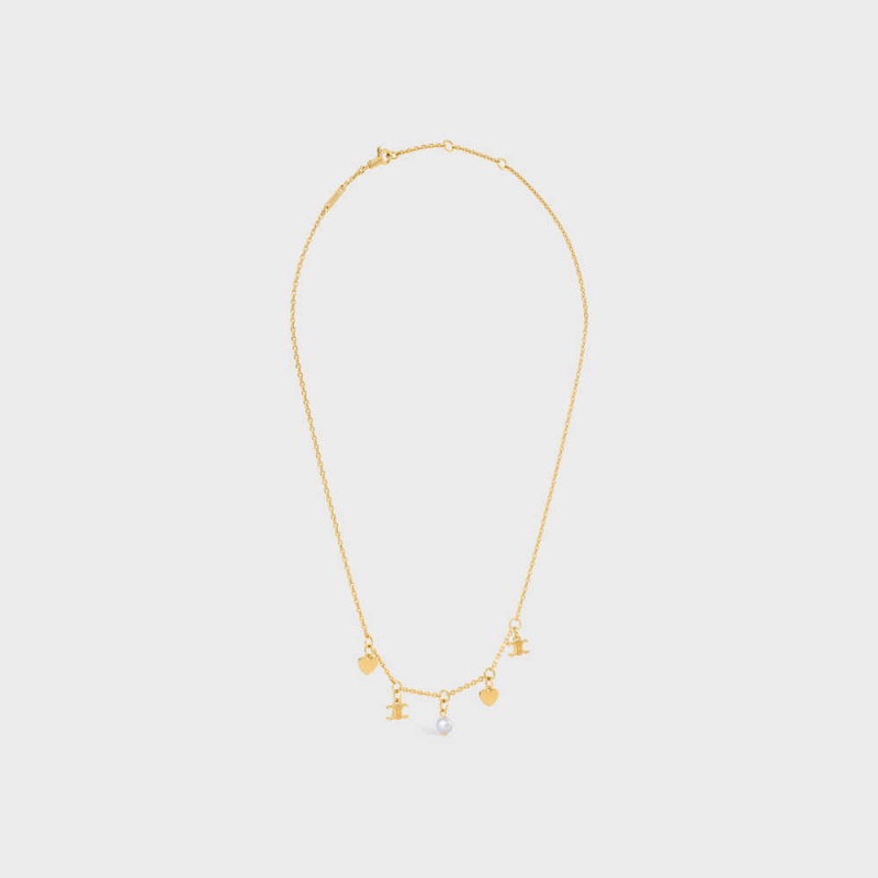 Colliers Celine CœUr Charms In Brass With Gold Finish And Resin Pearl Doré Blanche | CL-592242