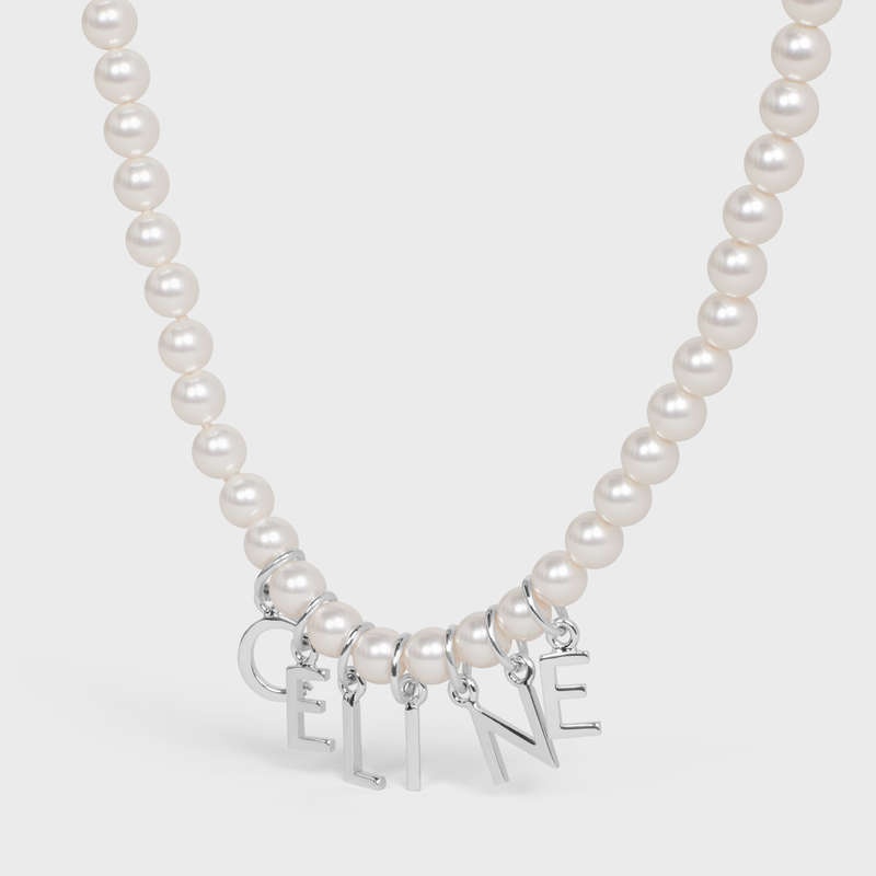 Colliers Celine Monochroms In Glass Pearls And Brass With Rhodium Finish Blanche Argent | CL-591662