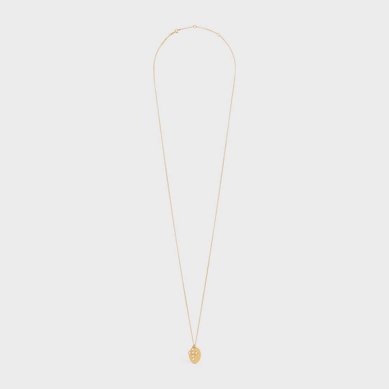 Colliers Celine Triomphe Folk Pearl In Brass With Gold Finish And Resin Pearls Doré Blanche | CL-592257