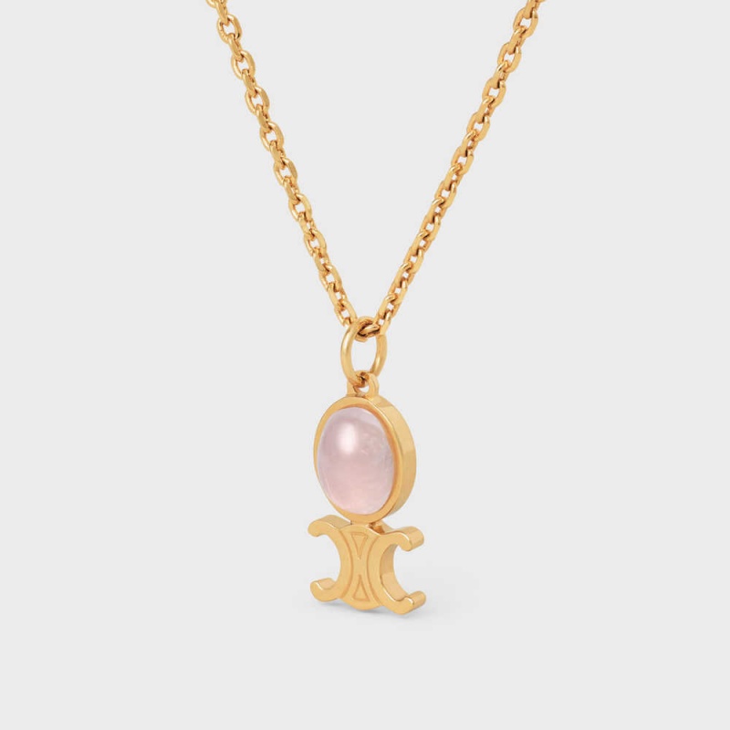 Colliers Celine Triomphe Indie Small In Brass With Gold Finish And Pink Quartz Doré Rose | CL-592240