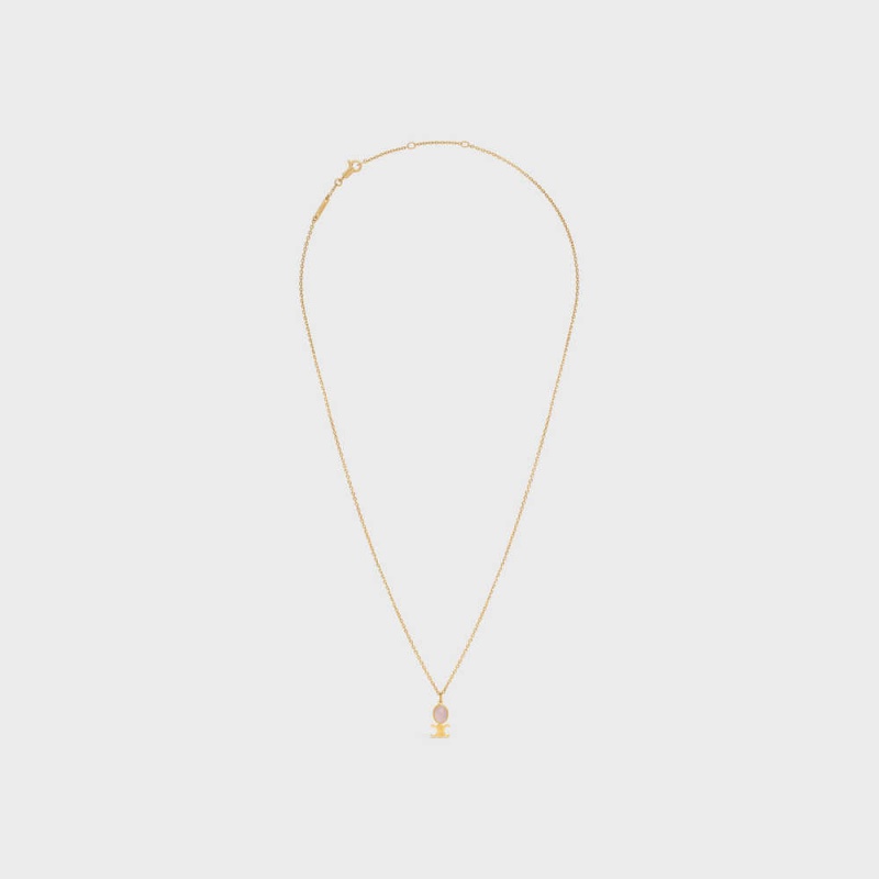 Colliers Celine Triomphe Indie Small In Brass With Gold Finish And Pink Quartz Doré Rose | CL-592240