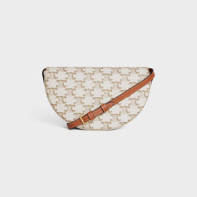 Cuir Triomphe Celine Besace In Triomphe Tela And Calfskin Blanche | CL-593161