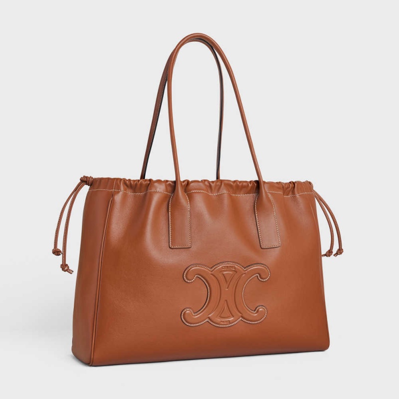 Cuir Triomphe Celine Cabas Drawstring In Smooth Calfskin Marron | CL-593153