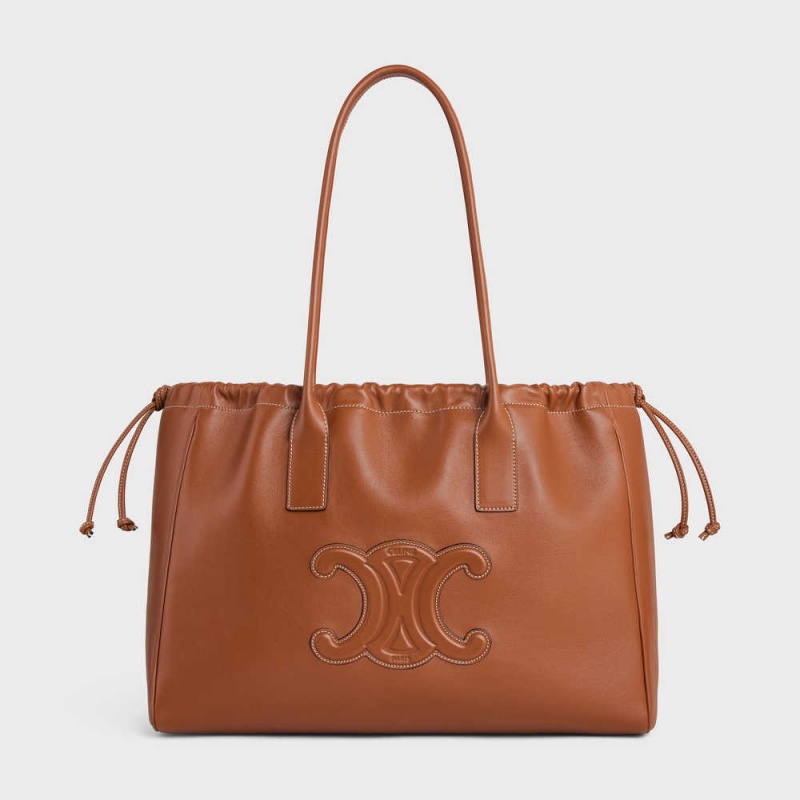 Cuir Triomphe Celine Cabas Drawstring In Smooth Calfskin Marron | CL-593153