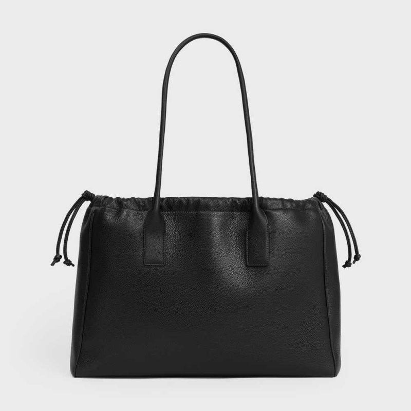 Cuir Triomphe Celine Cabas Drawstring In Grained Calfskin Noir | CL-593152