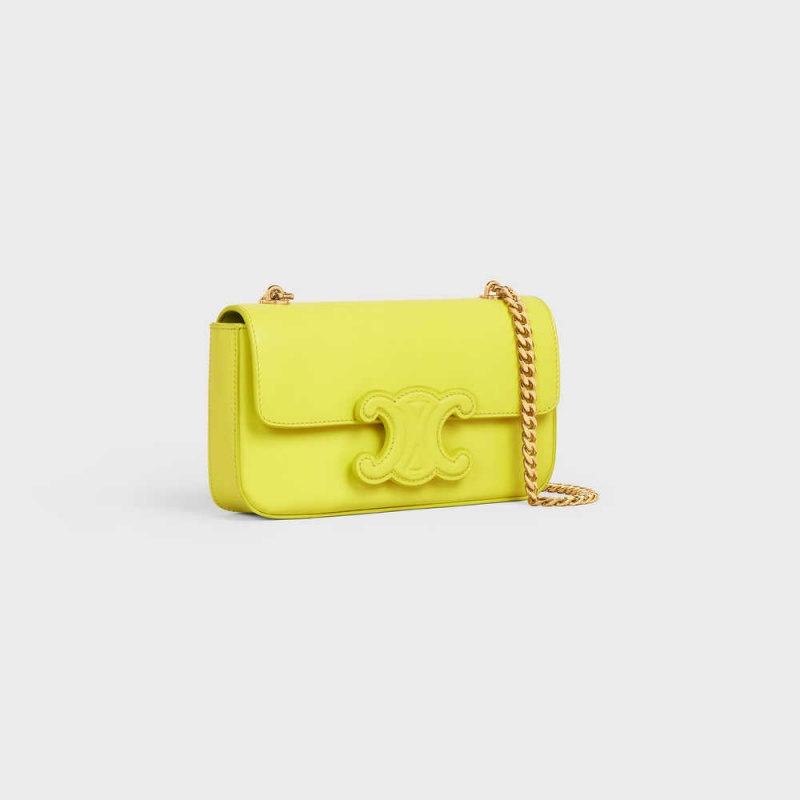 Cuir Triomphe Celine Chain Shoulder Bag In Shiny Calfskin Citron | CL-593164