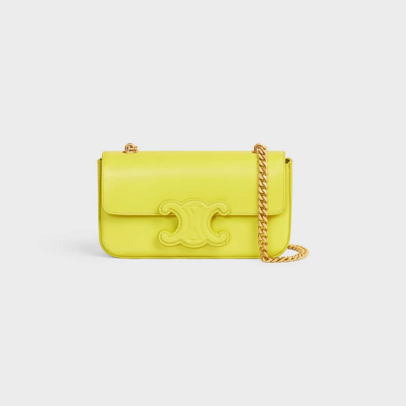 Cuir Triomphe Celine Chain Shoulder Bag In Shiny Calfskin Citron | CL-593164