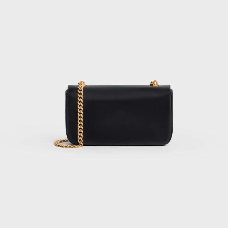 Cuir Triomphe Celine Chain Shoulder Bag In Shiny Calfskin Noir | CL-593163