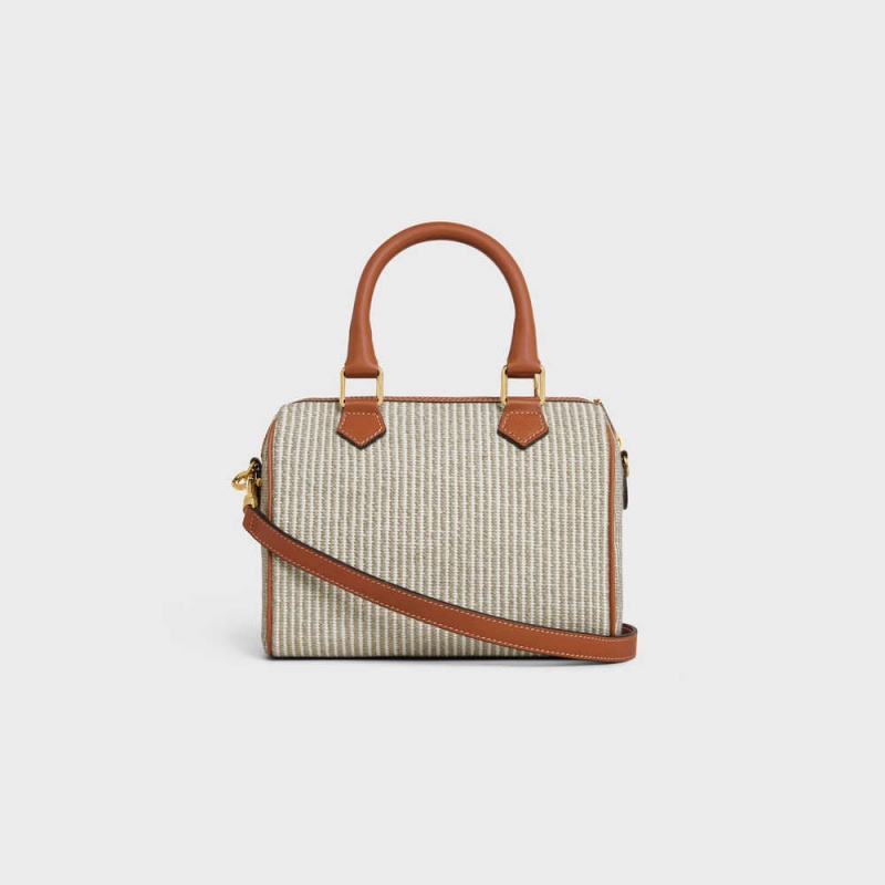 Cuir Triomphe Celine Small Boston In Rayé Textile And Calfskin Beige | CL-593151