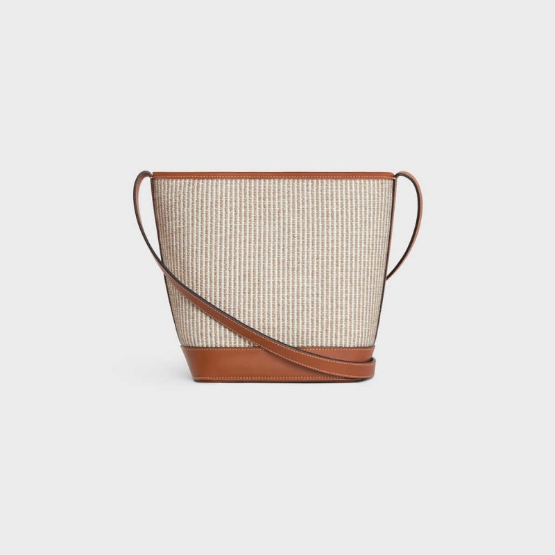 Cuir Triomphe Celine Small Bucket In Rayé Textile And Calfskin Beige | CL-593147