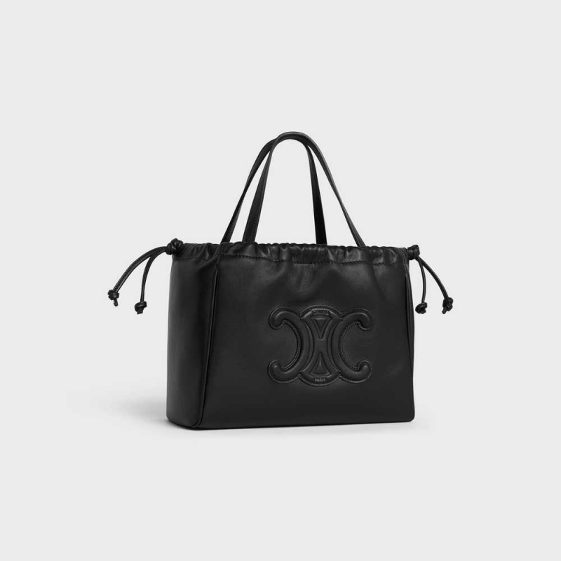 Cuir Triomphe Celine Small Cabas Drawstring In Smooth Calfskin Noir | CL-593154